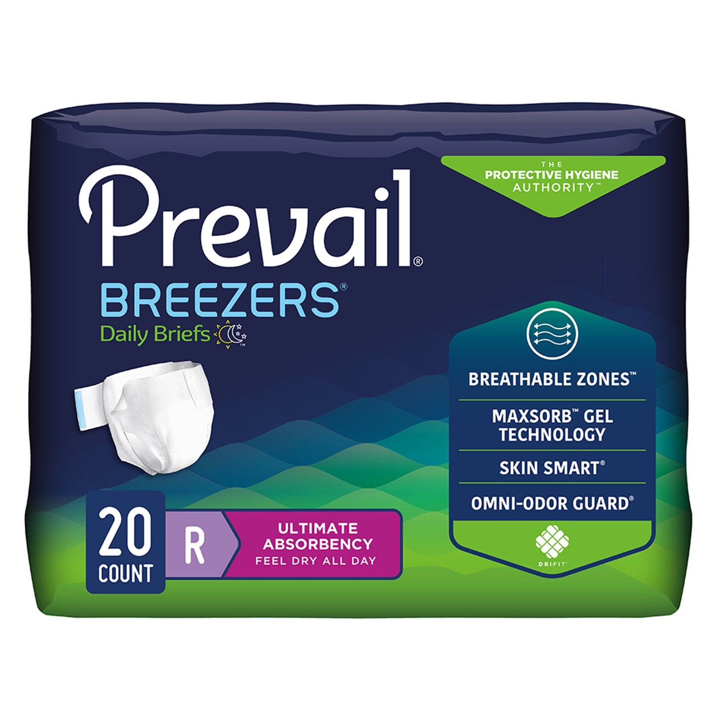 Unisex Adult Incontinence Brief Prevail® Breezers® Regular Disposable Heavy Absorbency