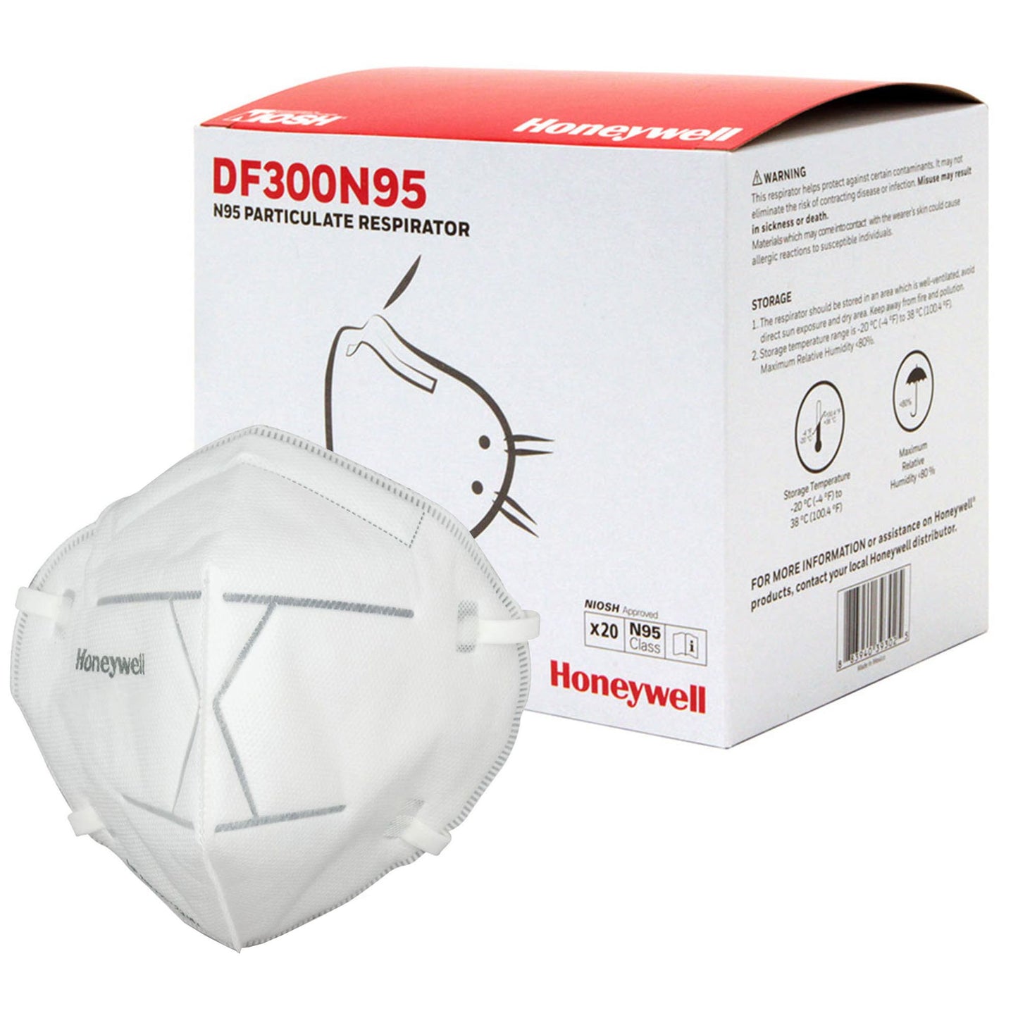 Particulate Respirator Mask Honeywell DF300 Industrial N95 Not Rated Elastic Strap One Size Fits Most