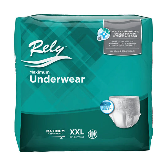 Unisex Adult Absorbent Underwear Rely® Maximum Pull On with Tear Away Seams 2X-Large Disposable Heavy Absorbency