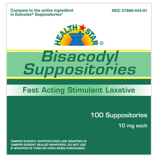 Laxative HEALTHSTAR® Suppository 100 per Box 10 mg Strength Bisacodyl USP