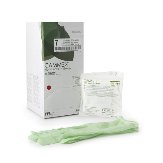 Surgical Glove GAMMEX® Non-Latex PI Green Size 7 Sterile Polyisoprene Standard Cuff Length Micro-Textured Light Green Chemo Tested