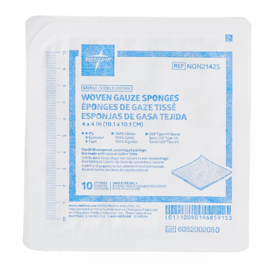 Gauze Sponge Medline 4 X 4 Inch 8-Ply Sterile 10 per Tray