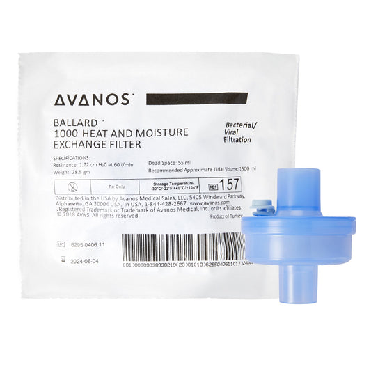 Heat and Moisture Exchanger with Filter BALLARD* 30 mg H?O/L @ VT 1000 mL 1.0 cm H?O @ 30 LPM