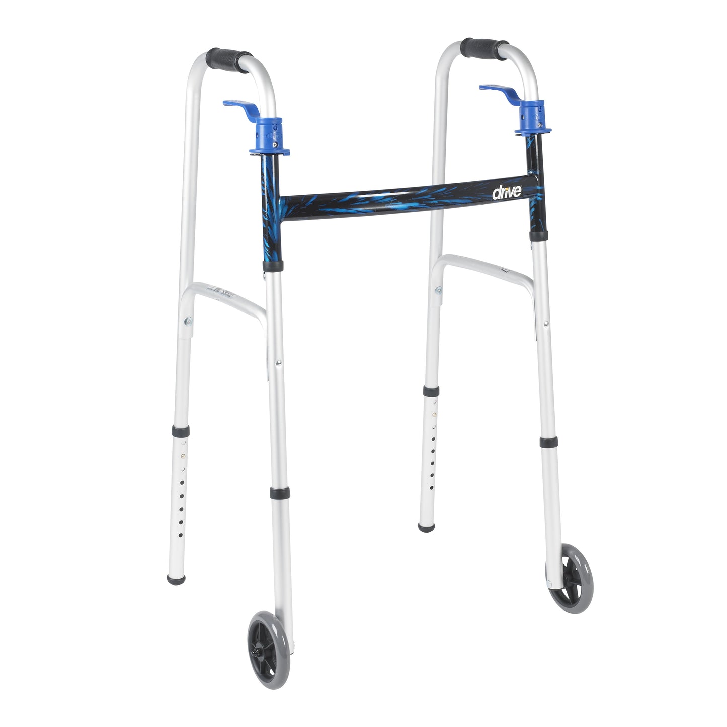 Dual Trigger Release Folding Walker with Wheels Adjustable Height drive™ Aluminum Frame 350 lbs. Weight Capacity 32 to 39 Inch Height