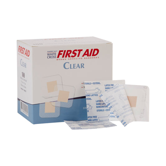 Adhesive Spot Bandage American White Cross® First Aid Plastic Sheer 1-1/2 X 1-1/2 Inch Sterile
