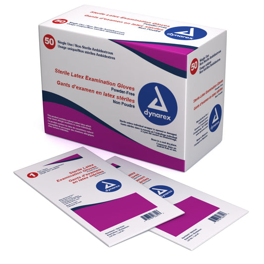 Exam Glove Dynarex Medium Sterile Pair Latex Standard Cuff Length Textured Grip Ivory Not Rated