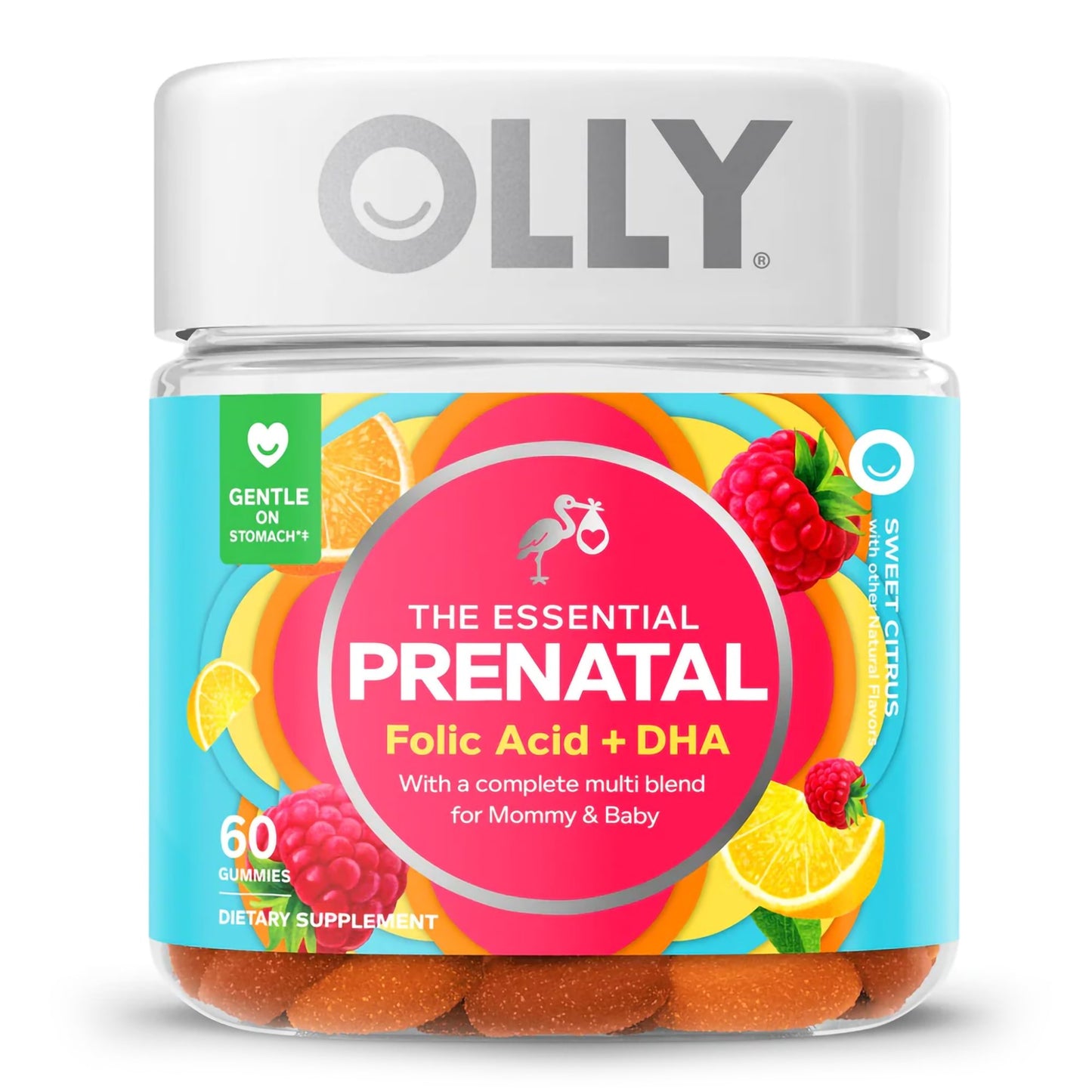 Prenatal Vitamin Supplement OLLY® Essential Prenatal Multi MultiVitamins With Folic Acid / DHA 400 mcg - 50 mg Strength Gummy 60 per Bottle Sweet Citrus Flavor