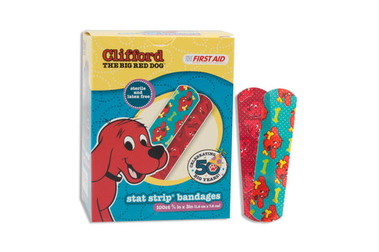 Adhesive Strip Stat Strip® Plastic Kid Design (Clifford the Big Red Dog) 3/4 X 3 Inch Sterile