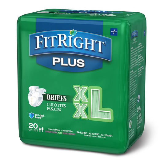 Unisex Adult Incontinence Brief FitRight™ Plus 2X-Large Disposable Moderate Absorbency