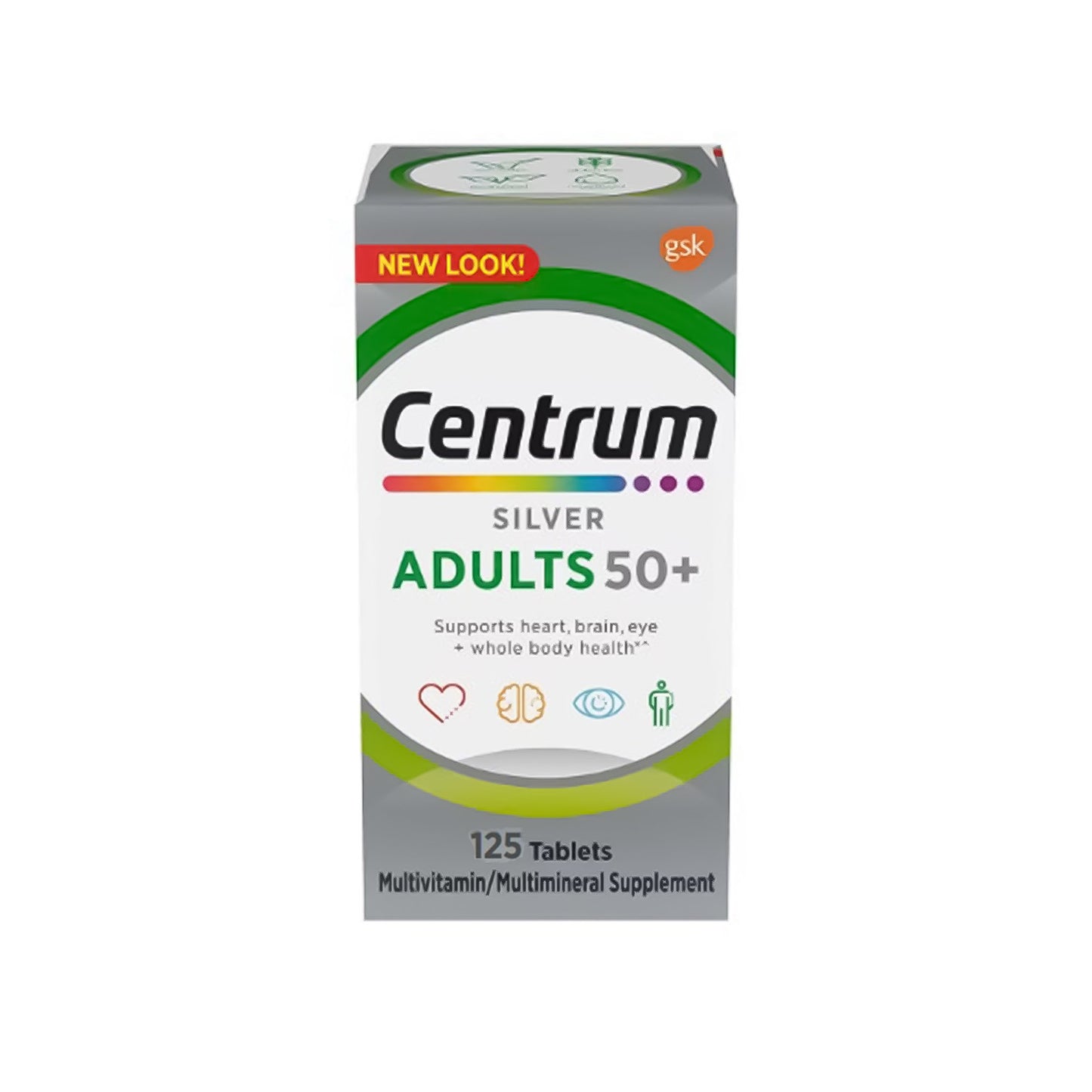 Multimineral / Multivitamin Supplement Centrum® Silver® Adults 50+ Vitamin A / C / D3 / E / K 750 mcg / 60 mg / 25 mcg / 22.5 mg / 30 mcg / 1.5 mg Strength Tablet 125 per Bottle