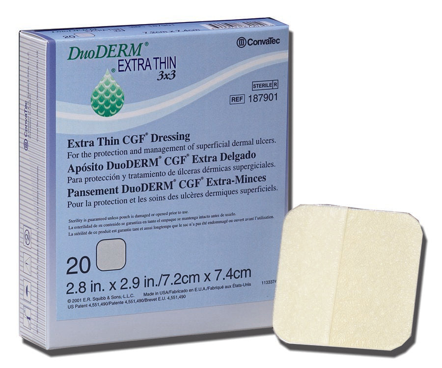 Thin Hydrocolloid Dressing DuoDERM® Extra Thin CGF® Film Backing 2 X 8 Inch Rectangle Hydrocolloid / Film