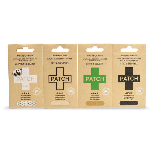 Adhesive Strip Patch™ On The Go Sample Pack Bamboo / Activated Charcoal / Coconut Oil / Aloe Vera Tan 3/4 X 3 Inch Sterile