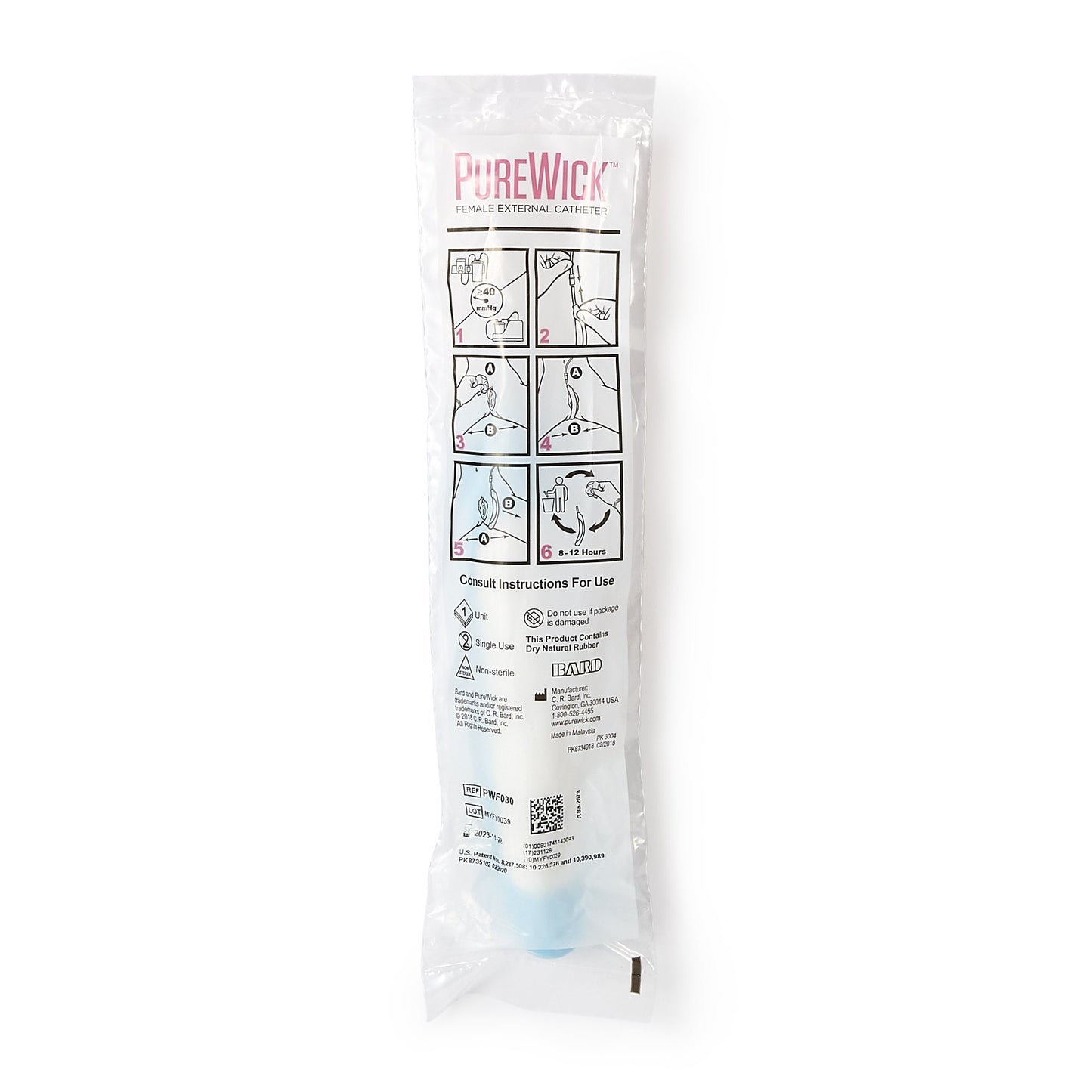 Female External Catheter for Vacuum Suction PureWick™ Latex One Size Fits Most
