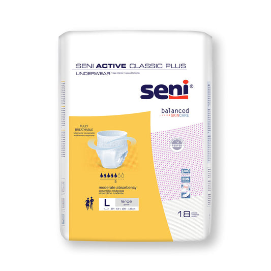 Unisex Adult Absorbent Underwear Seni® Active Classic Plus Pull On with Tear Away Seams Large Disposable Moderate Absorbency