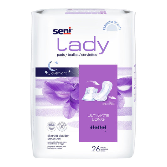 Bladder Control Pad Seni® Lady Ultimate 16-1/2 Inch Length Heavy Absorbency Super Absorbent Core One Size Fits Most