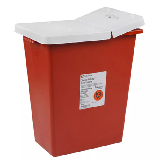 Sharps Container SharpSafety™ Red Base 26 H X 18-1/4 W X 12-3/4 D Inch Horizontal Entry 18 Gallon
