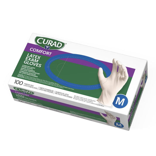 Exam Glove Curad® Medium NonSterile Latex Standard Cuff Length Fully Textured Beige Not Rated