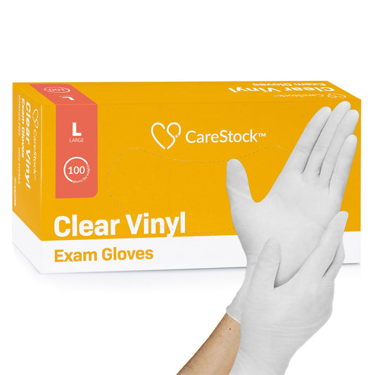 Exam Glove CareStock™ Large NonSterile Vinyl Standard Cuff Length Smooth Clear Not Rated