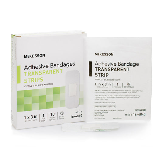 Waterproof Adhesive Strip McKesson Silicone Sheer 1 X 3 Inch Sterile