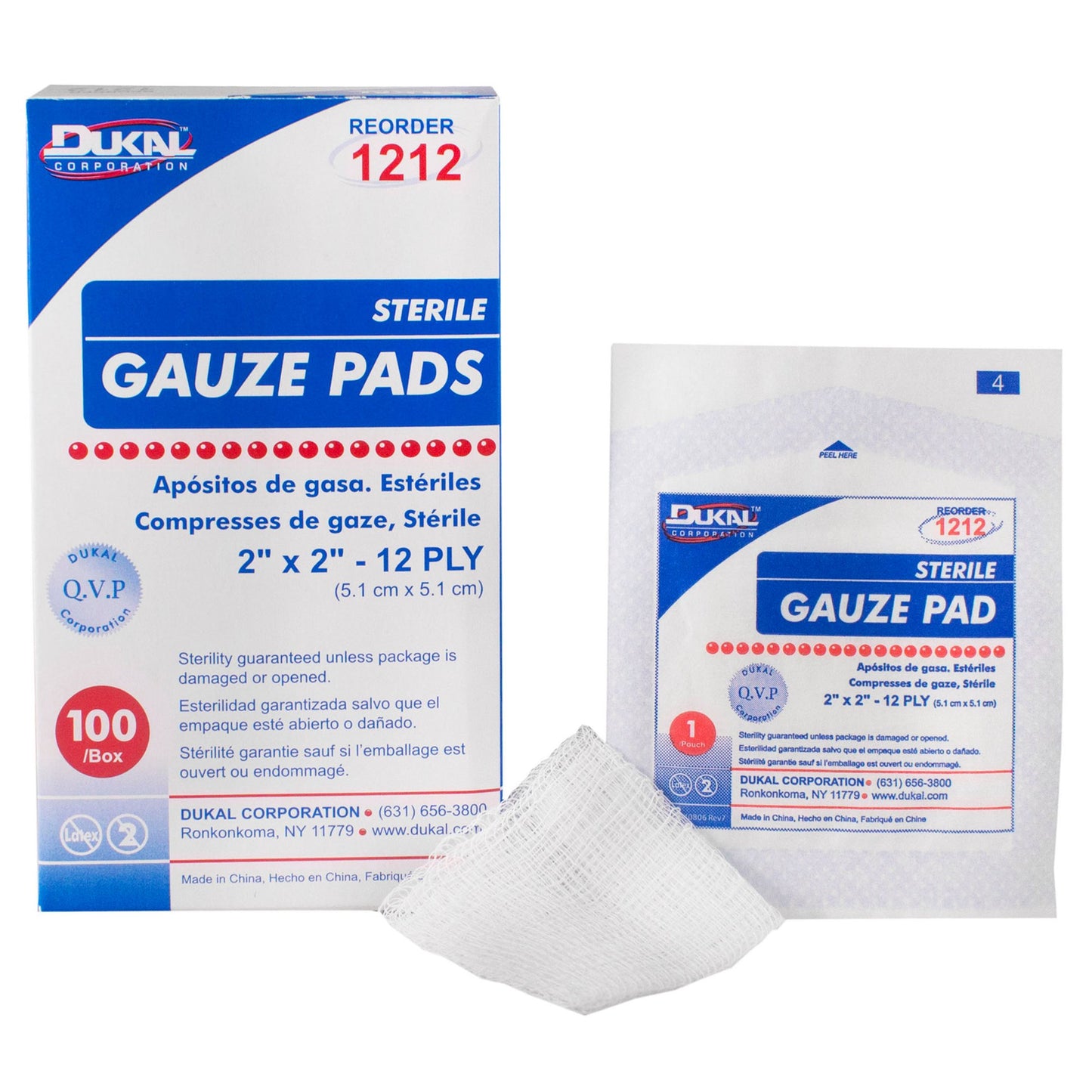 Gauze Sponge Dukal™ 2 X 2 Inch 12-Ply Sterile 1 per Pack