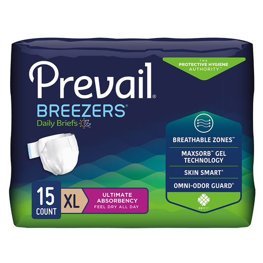 Unisex Adult Incontinence Brief Prevail® Breezers® X-Large Disposable Heavy Absorbency