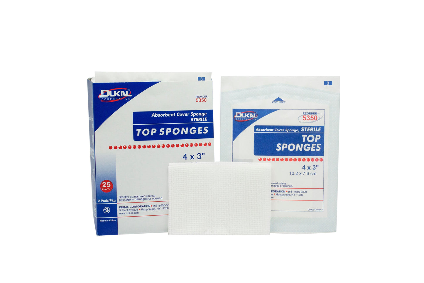 Cellulose Filled Nonwoven Sponge Dukal™ 3 X 4 Inch 8-Ply Sterile 2 per Pack