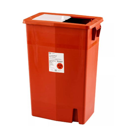 Sharps Container SharpSafety™ Red Base 26 H X 18-1/4 W X 12-3/4 D Inch Vertical Entry 18 Gallon