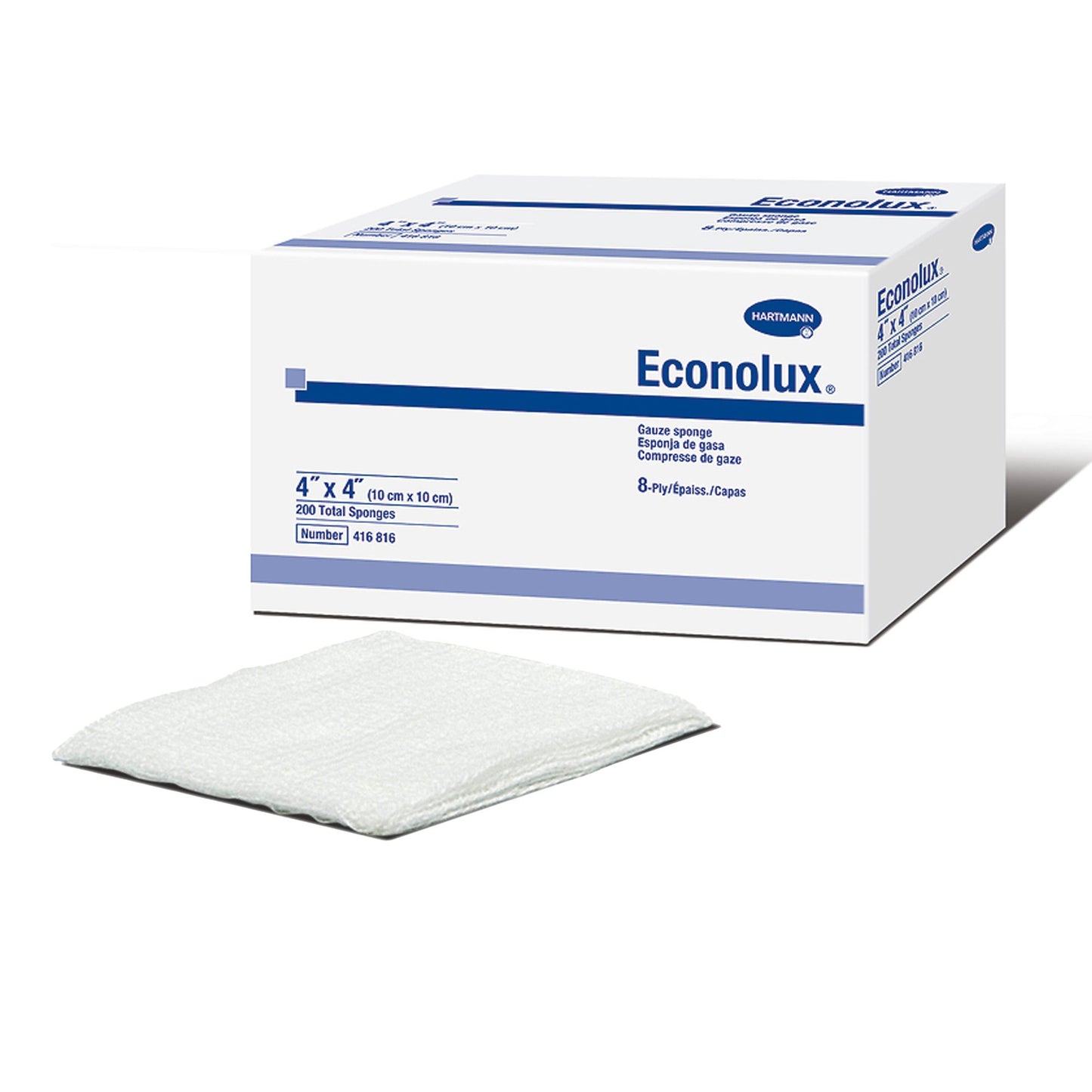 Gauze Sponge Econolux® 4 X 4 Inch 8-Ply NonSterile 200 per Pack