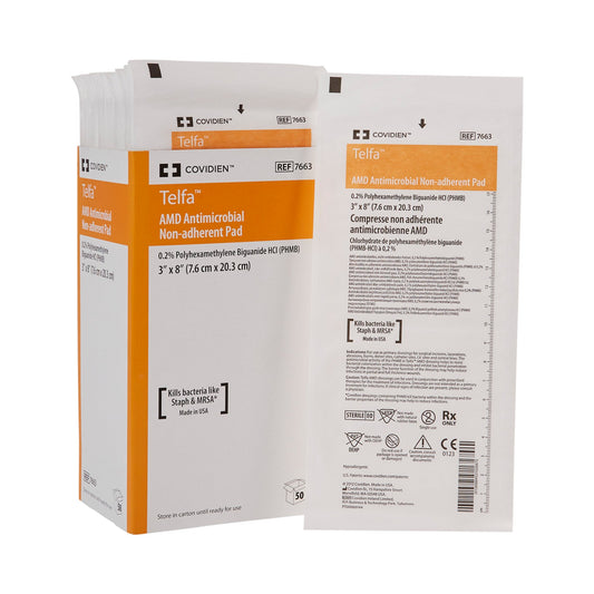 Antimicrobial Island Dressing Telfa™ AMD 3 X 8 Inch Rectangle Sterile Film Backing