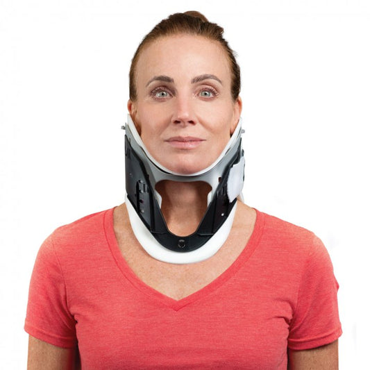 Rigid Cervical Collar ProCare® Preformed Adult One Size Fits Most One-Piece / Trachea Opening 1-3/4 to 3-1/2 Inch Height 11 to 23 Inch Neck Circumference