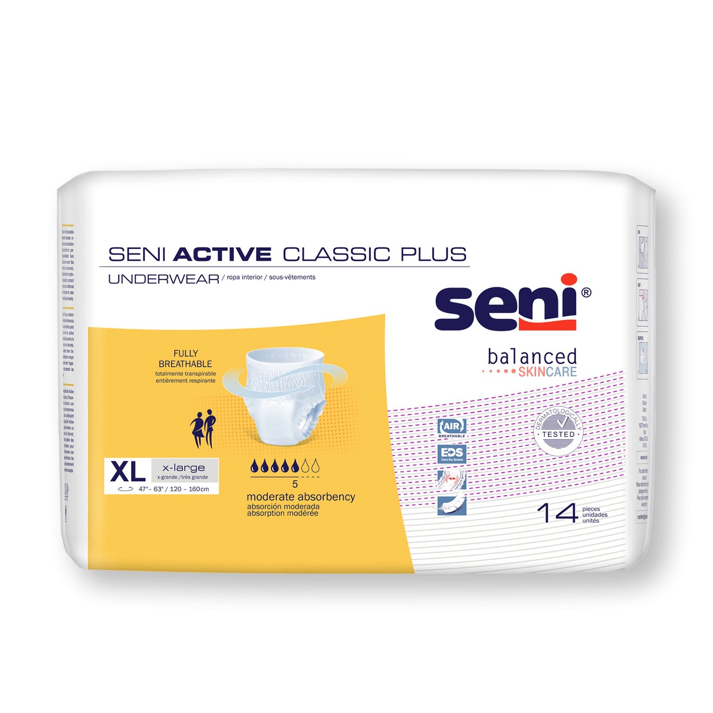 Unisex Adult Absorbent Underwear Seni® Active Classic Plus Pull On with Tear Away Seams X-Large Disposable Moderate Absorbency