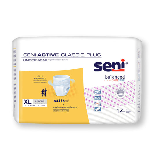 Unisex Adult Absorbent Underwear Seni® Active Classic Plus Pull On with Tear Away Seams X-Large Disposable Moderate Absorbency