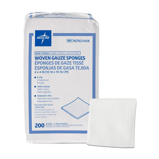 Gauze Sponge Medline 4 X 4 Inch 8-Ply NonSterile 200 per Pack