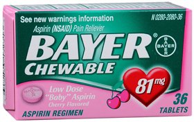 Pain Relief Bayer® 81 mg Strength Aspirin Chewable Tablet 36 per Bottle