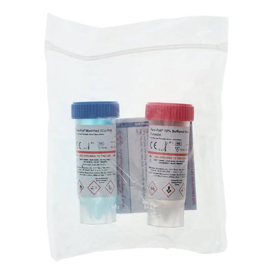 Specimen Collection and Transport Kit Para-Pak® 2-Vial 15 mL (0.5 oz.) / 15 mL (0.5 oz.) Plastic Collection Vial NonSterile