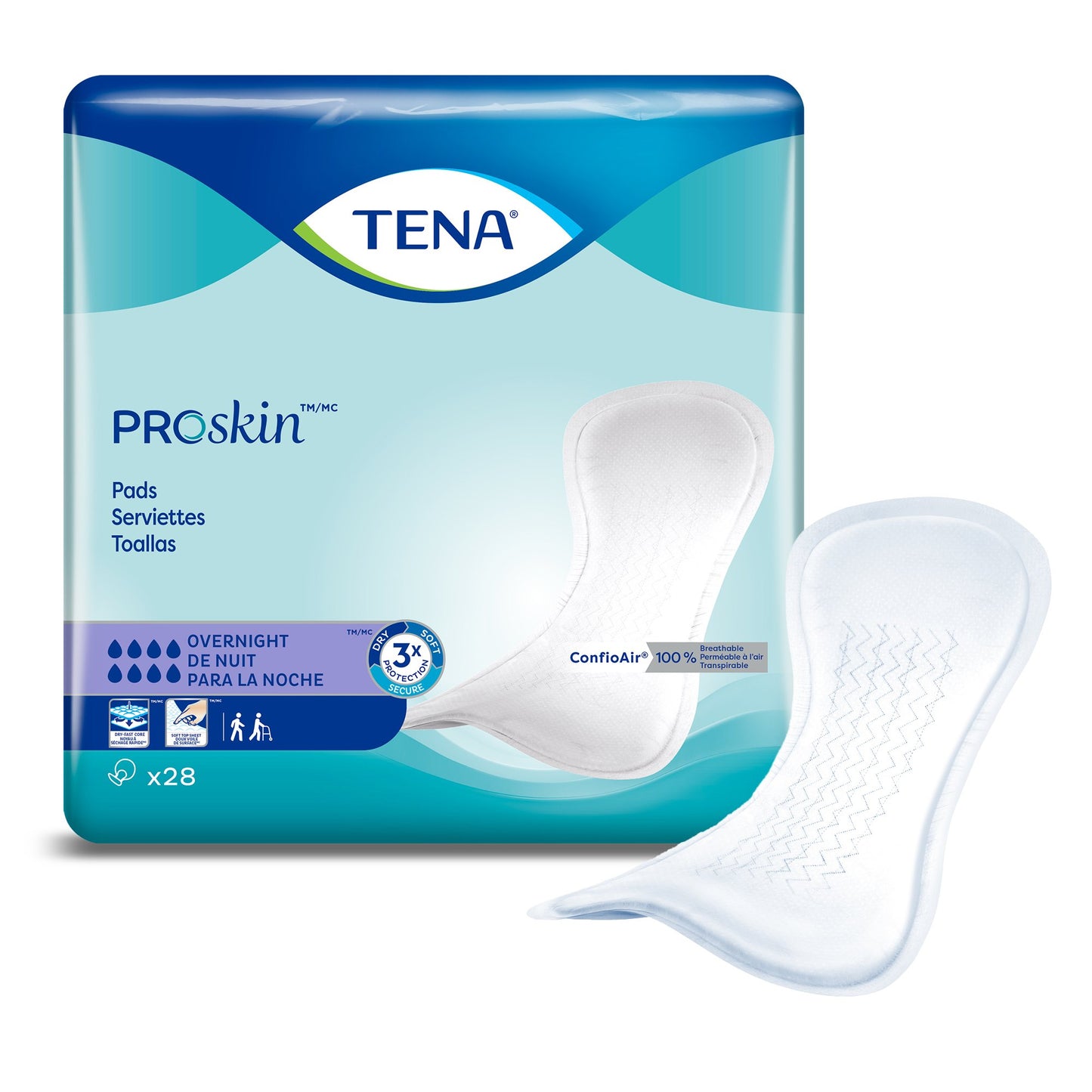 Bladder Control Pad TENA ProSkin™ Overnight 16 Inch Length Heavy Absorbency Dry-Fast Core™ One Size Fits Most