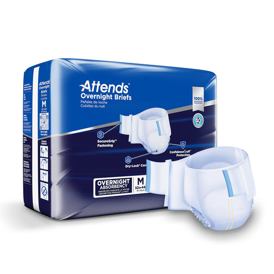 Unisex Adult Incontinence Brief Attends® Overnight Medium Disposable Heavy Absorbency