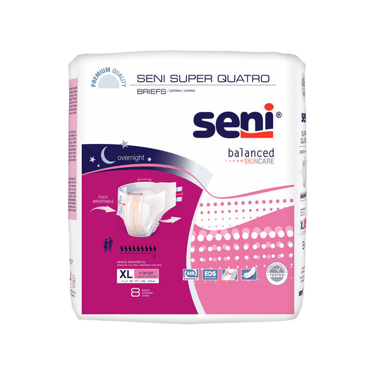 Unisex Adult Incontinence Brief Seni® Super Quatro X-Large Disposable Heavy Absorbency