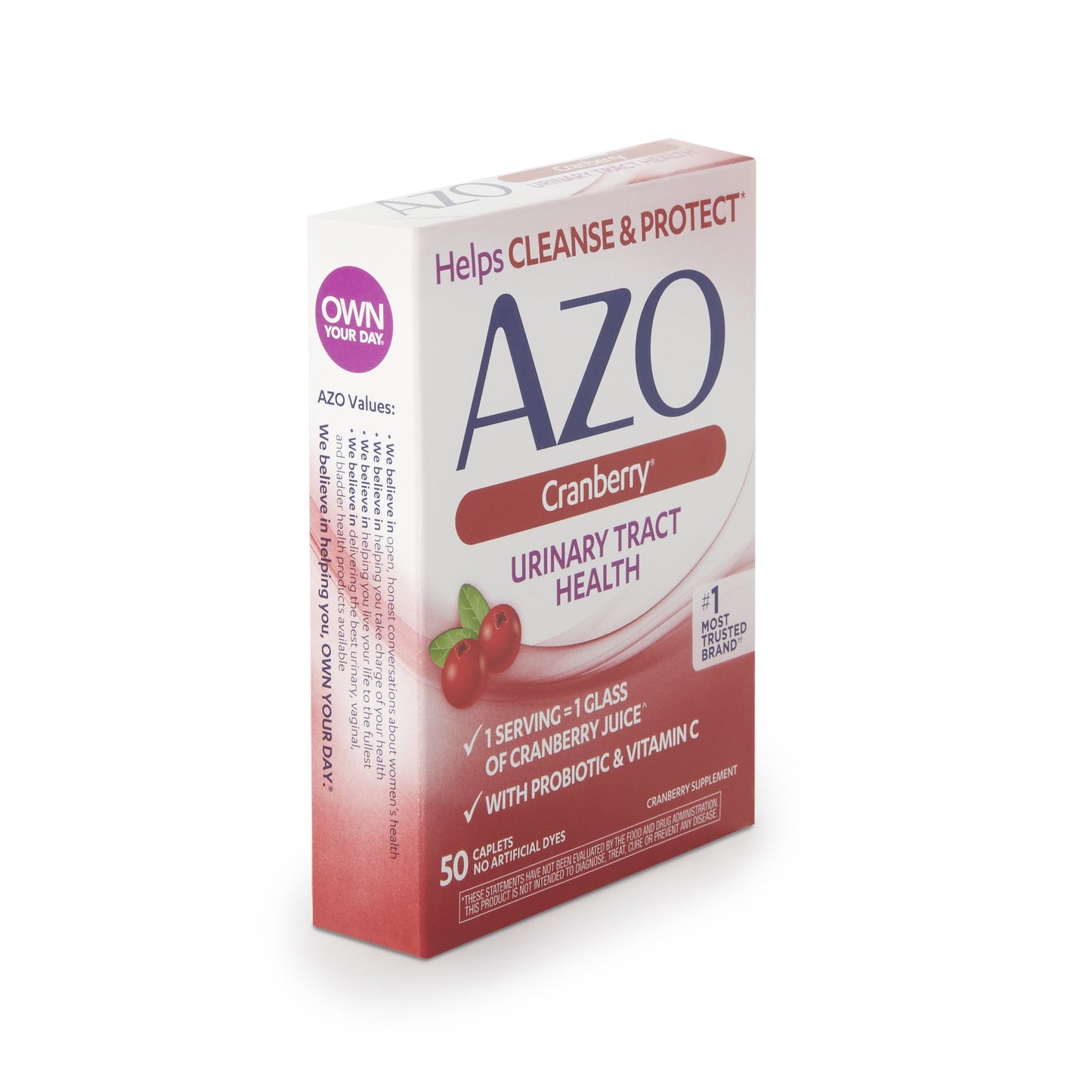 Urinary Pain Relief AZO® 60 mg - 110 mg - 500 mg - 30 mg Strength Vitamin C / Calcium / Cranberry / Bacillus Coagulans Tablet 50 per Box
