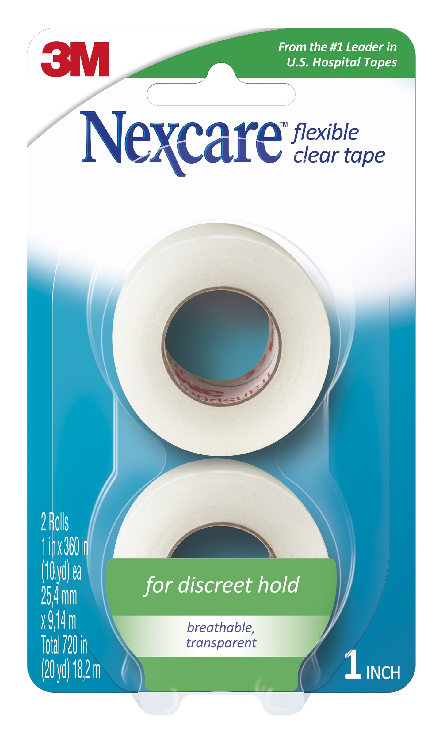 Water Resistant Medical Tape Nexcare™ Flexible Clear 1 Inch X 10 Yard Stretchy Fabric NonSterile