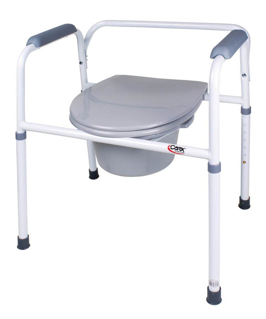 3-in-1 Commode Chair Carex® Padded Fixed Arms Steel Frame Back Bar 24-1/4 Inch Seat Width 250 lbs. Weight Capacity