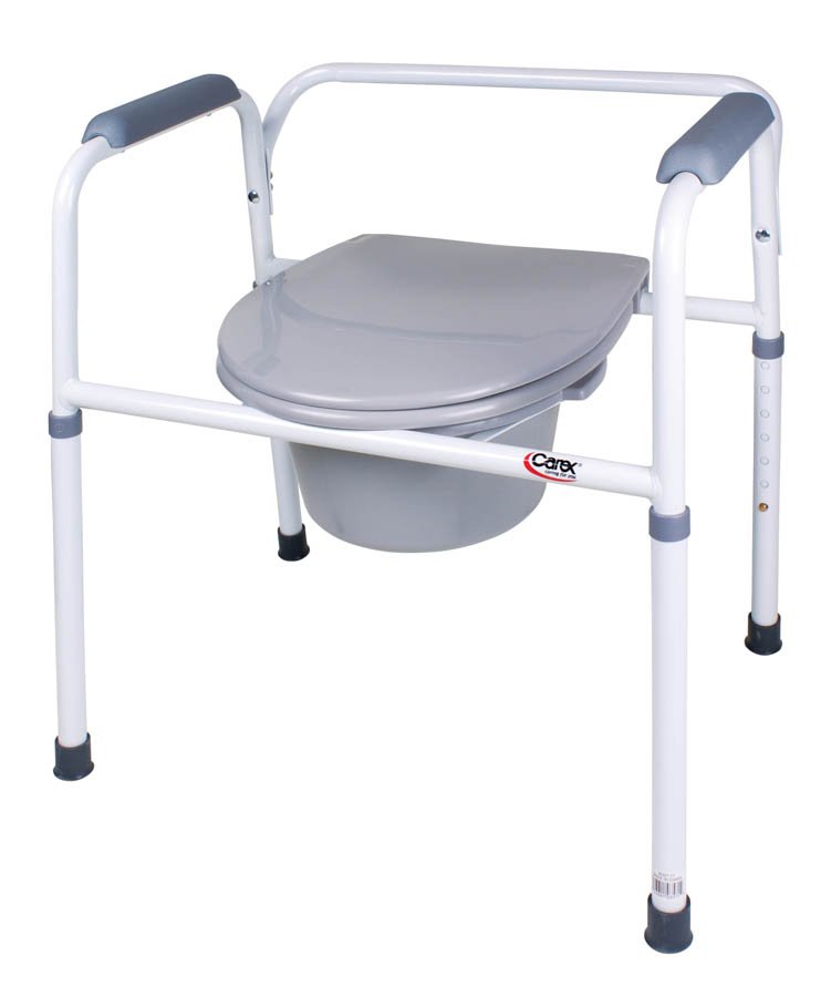 3-in-1 Commode Chair Carex® Padded Fixed Arms Steel Frame Back Bar 24-1/4 Inch Seat Width 250 lbs. Weight Capacity