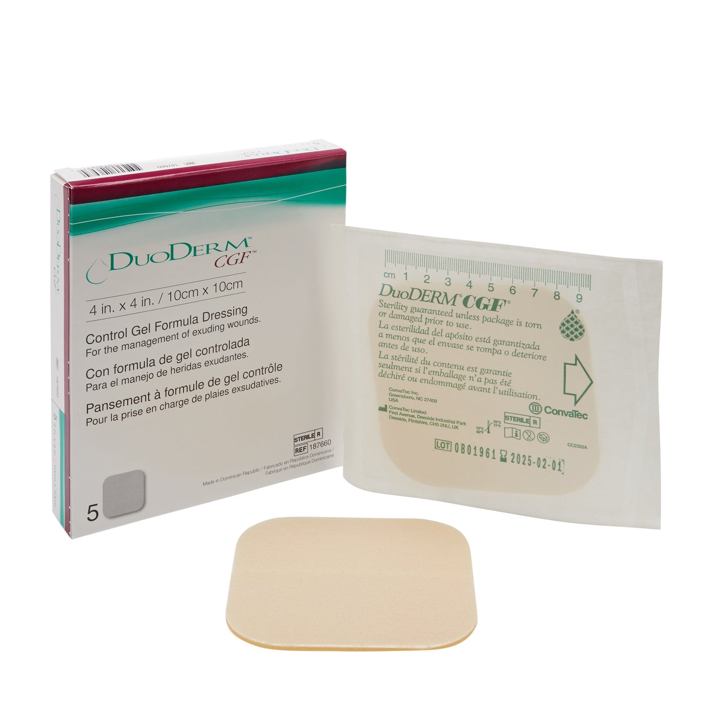 Hydrocolloid Dressing DuoDERM® CGF® Foam Backing 4 X 4 Inch Square Hydrocolloid