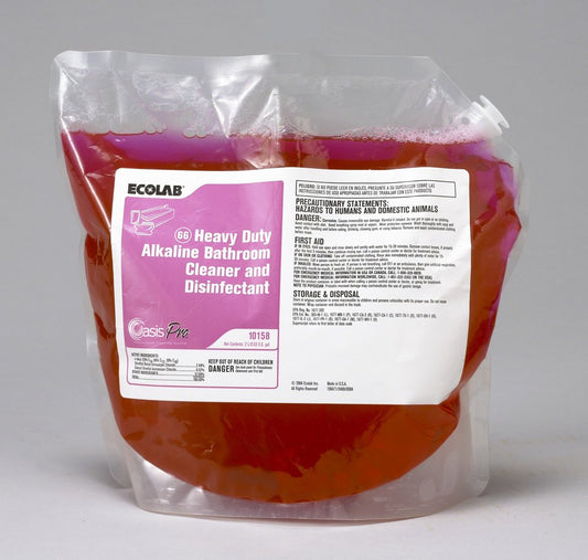 Surface Disinfectant Cleaner Ecolab® 66 Heavy Duty Alkaline Bathroom Alkaline Based Manual Pour Liquid Concentrate 2 Liter Bag Floral Scent NonSterile