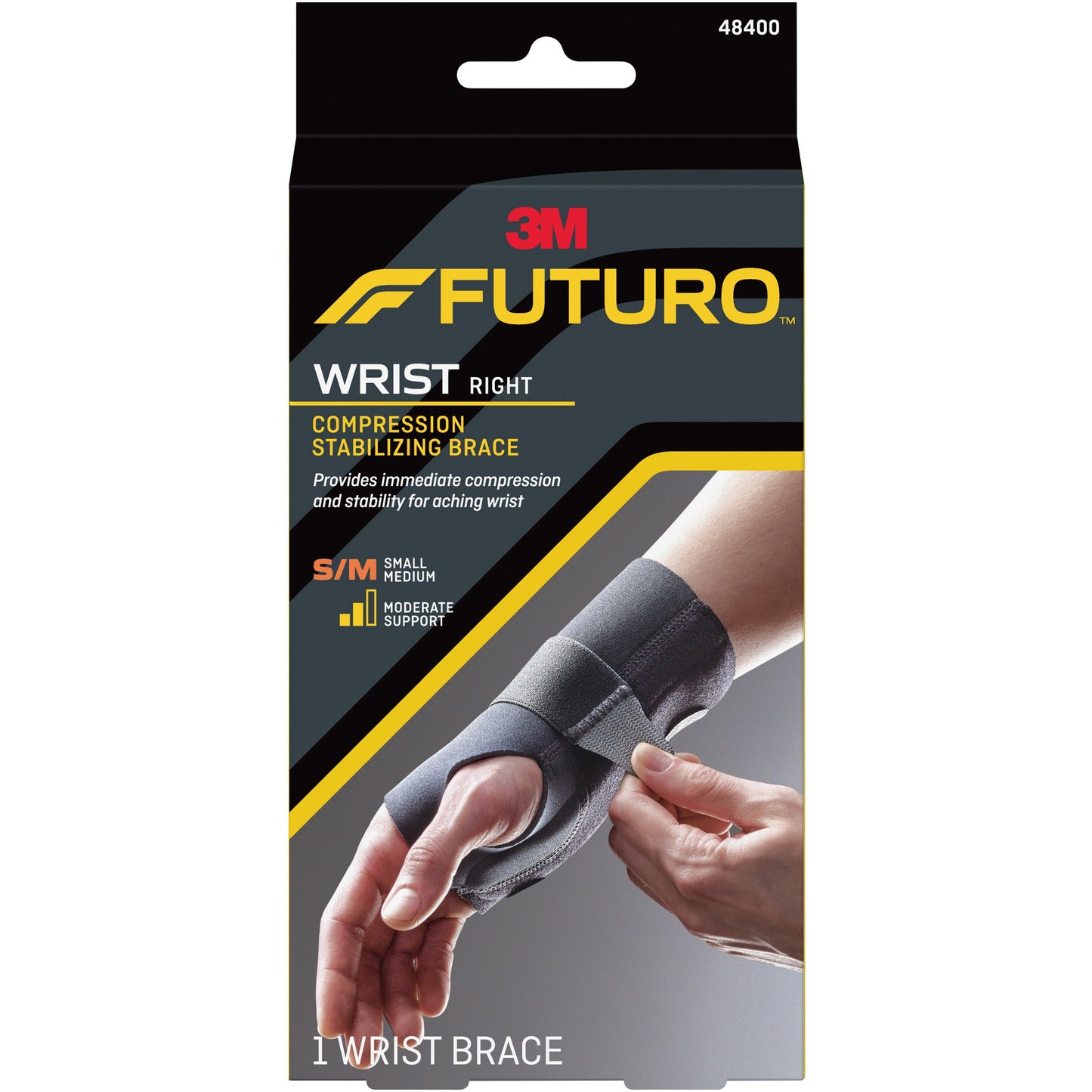 Wrist Brace Futuro™ Compression Stabilizing Low Profile Aluminum / Nylon / Polyester / Polyethylene / Spandex / Silicone Right Hand Black Small / Medium