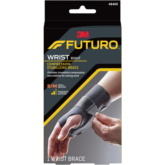 Wrist Brace Futuro™ Compression Stabilizing Low Profile Aluminum / Nylon / Polyester / Polyethylene / Spandex / Silicone Right Hand Black Small / Medium
