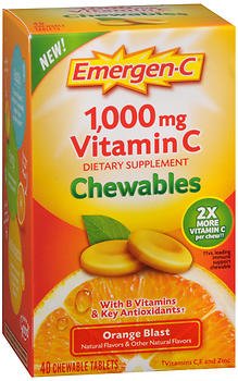 Vitamin C Supplement Emergen-C® Ascorbic Acid 1,000 mg Strength Chewable Tablet 40 per Box Orange Flavor