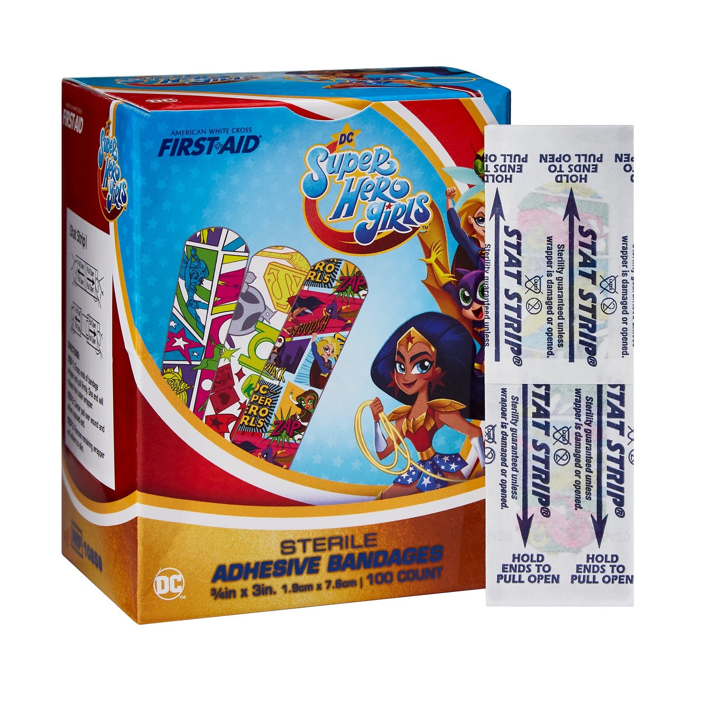 Adhesive Strip Stat Strip® Plastic Kid Design (DC Super Hero Girls) 3/4 X 3 Inch Sterile