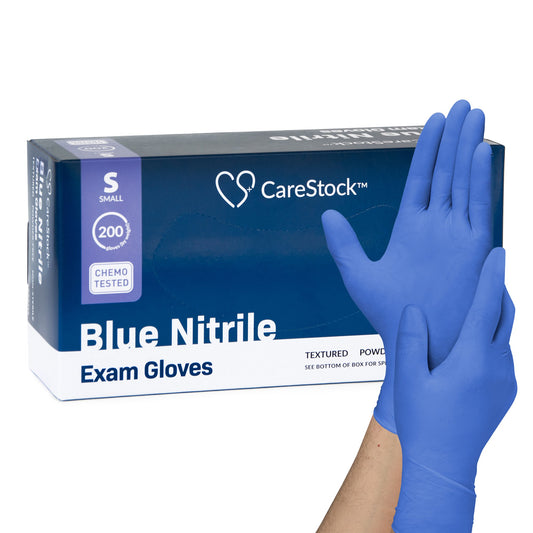 Exam Glove CareStock™ Small NonSterile Nitrile Standard Cuff Length Textured Fingertips Blue Chemo Tested