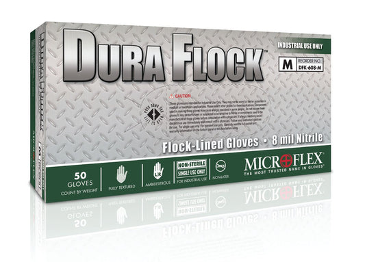 Utility Glove Microflex® Dura Flock® Large Flock Lined Nitrile Green 10.6 Inch Beaded Cuff NonSterile